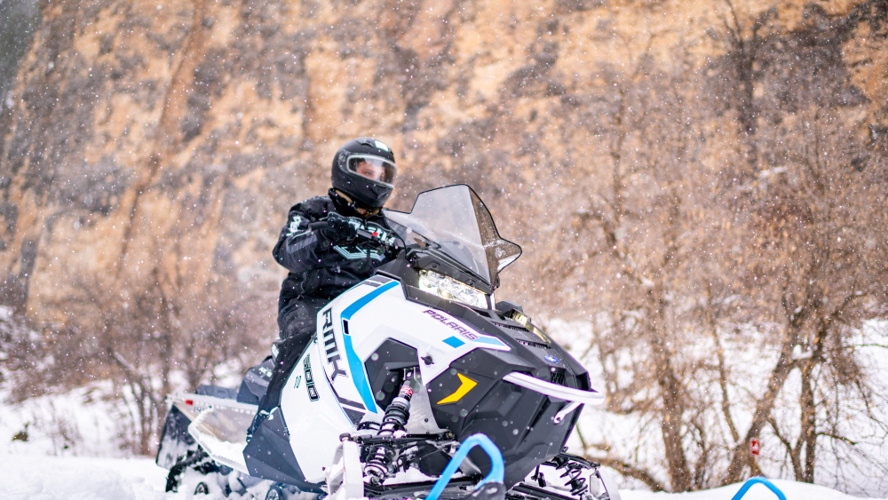 Polaris Snowmobile in Spearfish Canyon, Black Hills