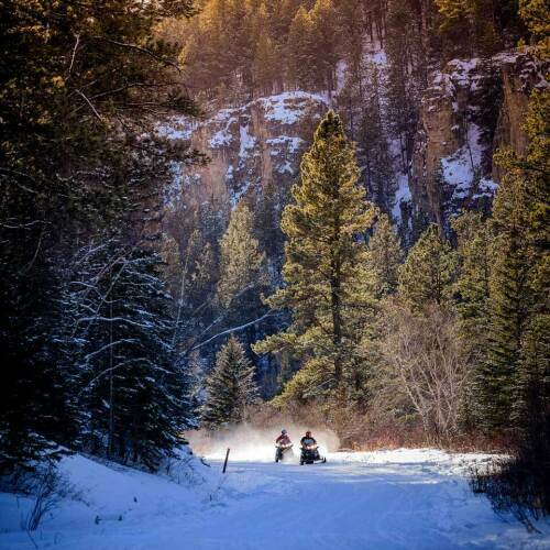 Snowmobiling on Black Hills Trails in beautiful Spearfish Canyon
