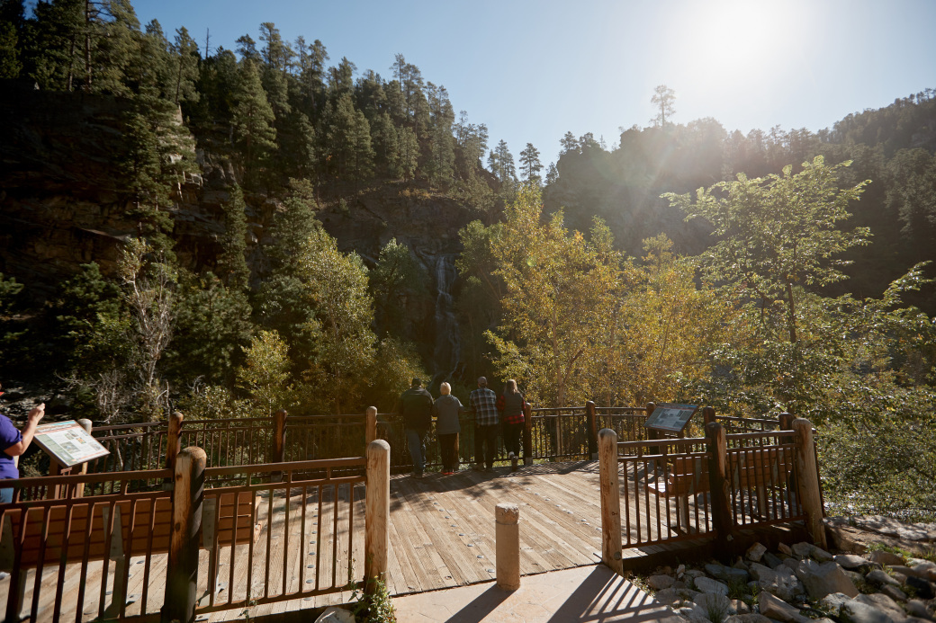 Observation deck at Bridal Veil Falls in Spearfish Canyon 