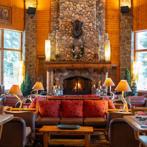 Spearfish Canyon Lodge Lobby with fireplace 