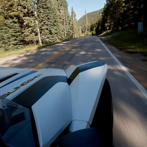 Slingshot driving through scenic Spearfish Canyon Scenic Byway 