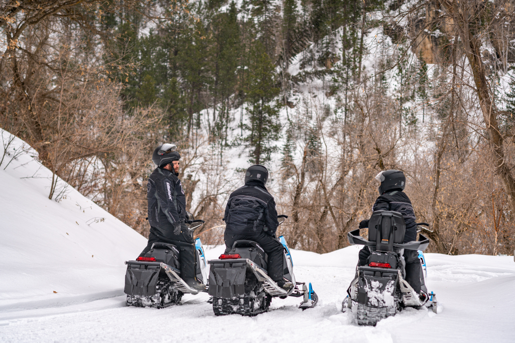 Snowmobilers riding on the Black Hills Trails 