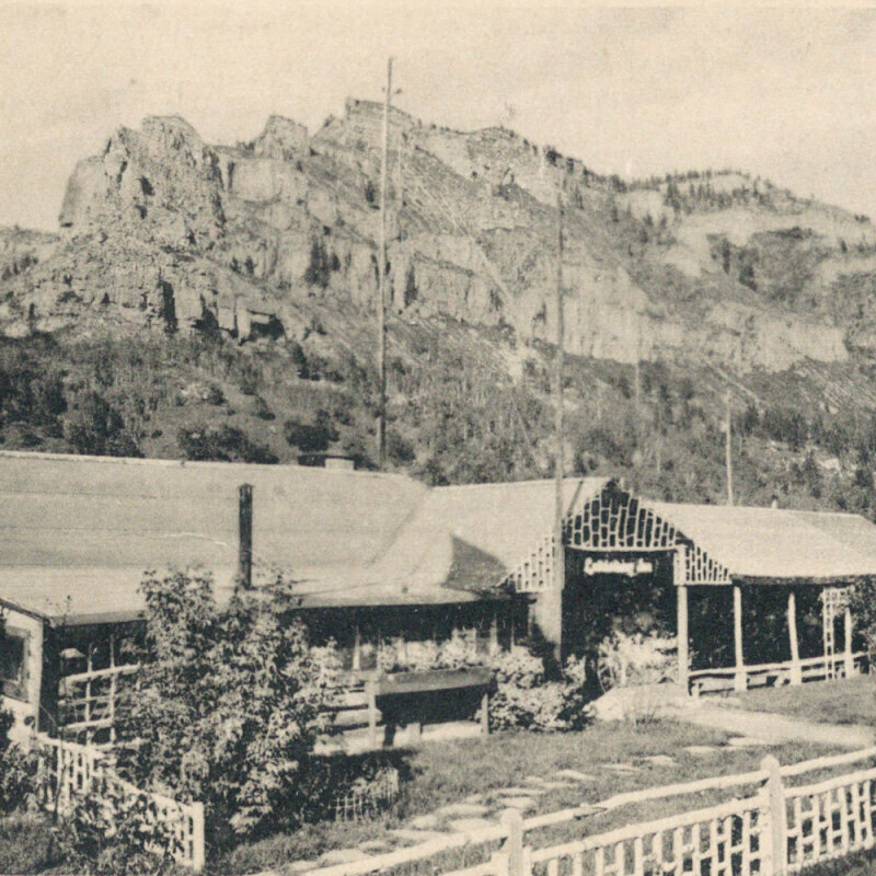 Black and white photo of the original Latchstring Restaurant