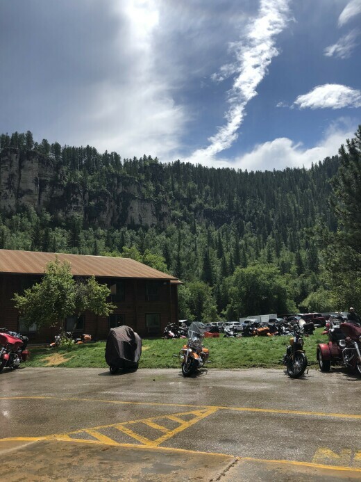 Spearfish Canyon Lodge Parking lot with Motorcycles 