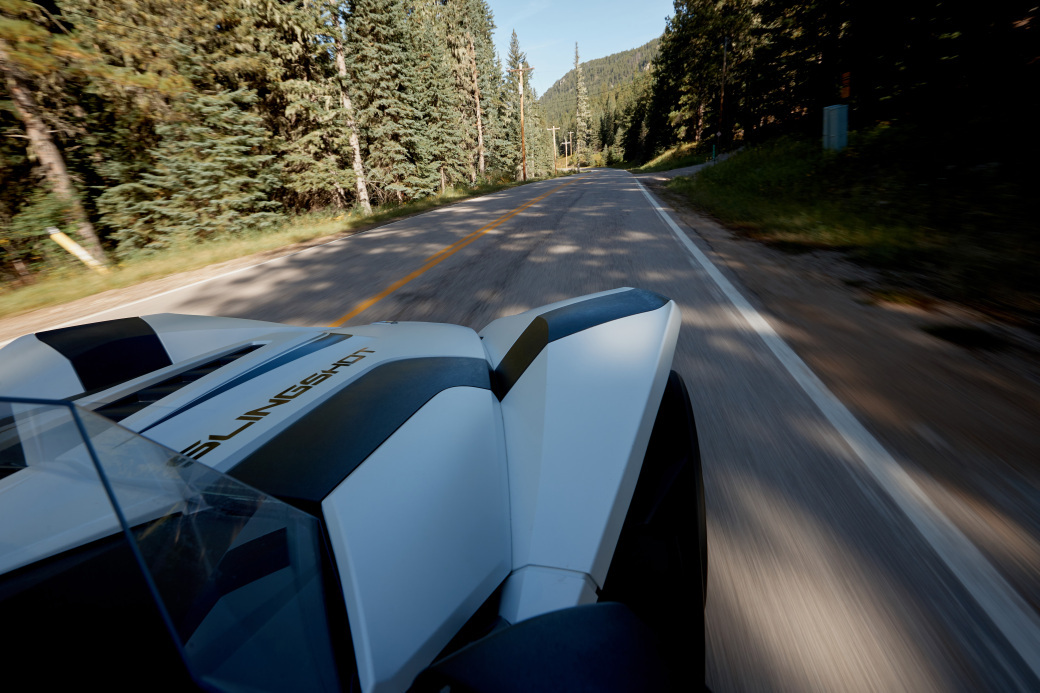 Slingshot driving through scenic Spearfish Canyon Scenic Byway 