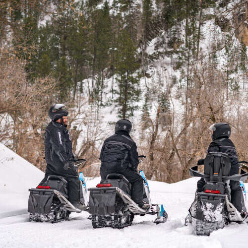 Snowmobilers riding on the Black Hills Trails 